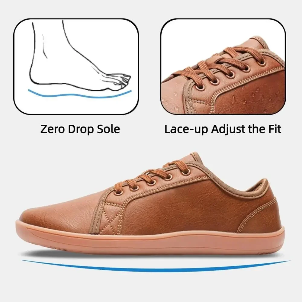 FOOTRUE MENS WOMENS MINIMALIST BAREFOOT SNEAKERS LEATHER SHOES , BROWN, 12.5
